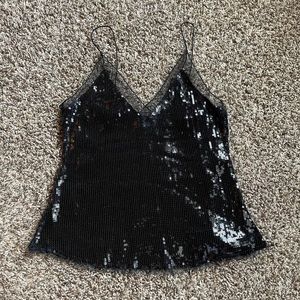 Free People Black Sequin Tank Blouse